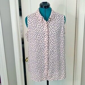 Karl Lagerfield Sleeveless Polka Dot Lightweight Career Button Down Blouse